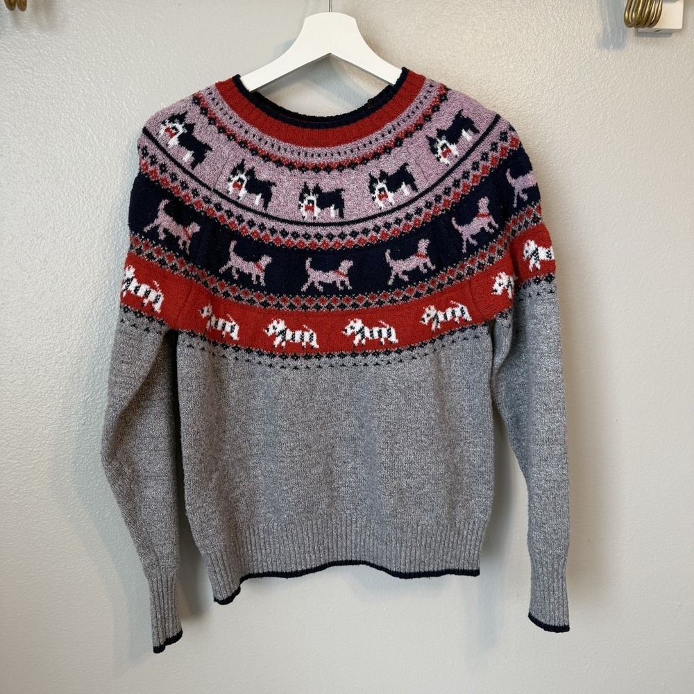 Holiday Time Winter Sweater Dog Themed  Sparkly Gray Blue Red Women's Small 4-6